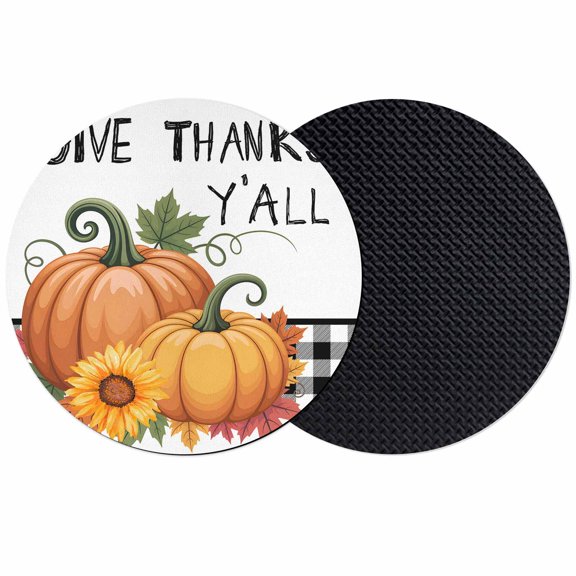 Fall Pumpkins Coasters Set of 2, Absorbent Coasters for Drinks, Thanksgiving Sunflower Maple Leaf Plaid Coaster for Desk Coffee Table Protection, Home Decor House Warming Gifts 4"