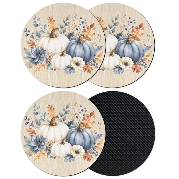Fall Pumpkins Coasters Set of 4, Absorbent Coasters for Drinks, Thanksgiving Autumn Leaves Floral Retro Beige Coaster for Desk Coffee Table Protection, Home Decor House Warming Gifts 4"