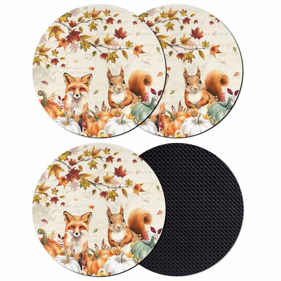 Fall Pumpkins Coasters Set of 4, Absorbent Coasters for Drinks, Thanksgiving Farmhouse Maple Leaf Squirrel Coaster for Desk Coffee Table Protection, Home Decor House Warming Gifts 4"