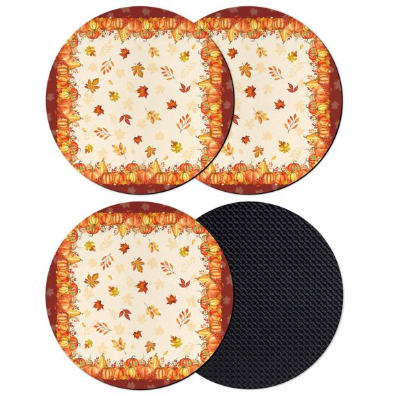 Fall Pumpkins Coasters Set of 4, Absorbent Coasters for Drinks, Thanksgiving Farmhouse Orange Maple Leaf Coaster for Desk Coffee Table Protection, Home Decor House Warming Gifts 4"