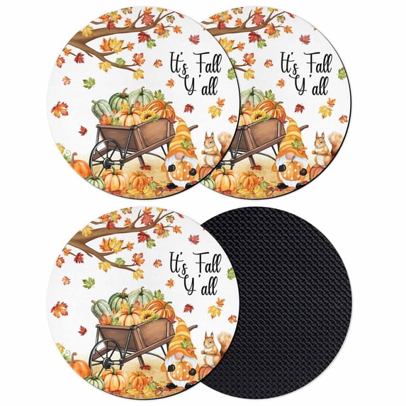 Fall Pumpkins Coasters Set of 4, Absorbent Coasters for Drinks, Thanksgiving Gnomes Autumn Maple Country Rustic Coaster for Desk Coffee Table Protection, Home Decor House Warming Gifts 4"