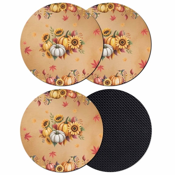 Fall Pumpkins Coasters Set of 4, Absorbent Coasters for Drinks, Thanksgiving Maple Leaf Sunflower Orange Coaster for Desk Coffee Table Protection, Home Decor House Warming Gifts 4"