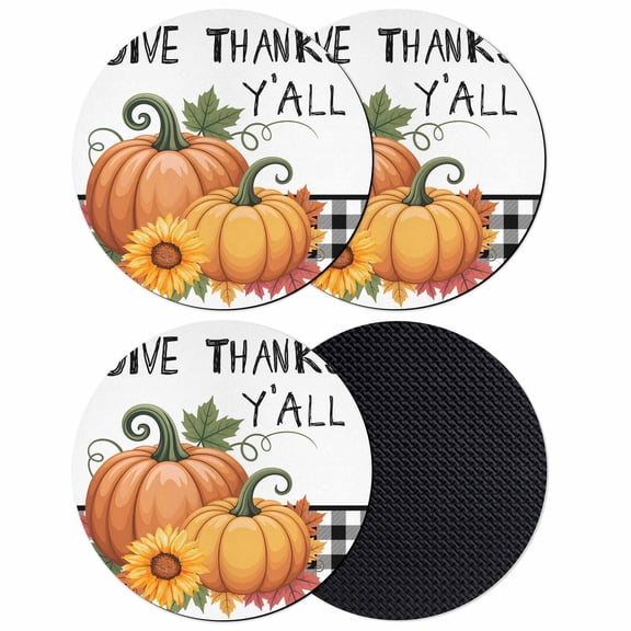 Fall Pumpkins Coasters Set of 4, Absorbent Coasters for Drinks, Thanksgiving Sunflower Maple Leaf Plaid Coaster for Desk Coffee Table Protection, Home Decor House Warming Gifts 4"