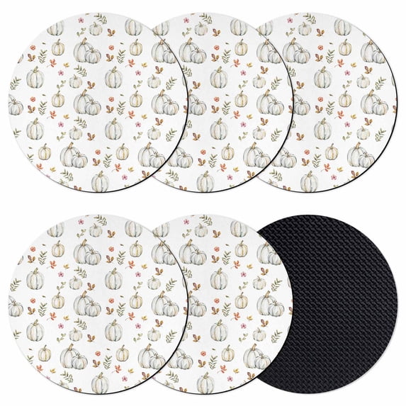 Fall Pumpkins Coasters Set of 6, Absorbent Coasters for Drinks, Thanksgiving Autumn Botanical Leaf Plant Coaster for Desk Coffee Table Protection, Home Decor House Warming Gifts 4"