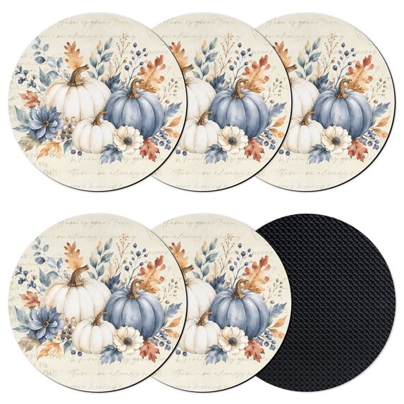 Fall Pumpkins Coasters Set of 6, Absorbent Coasters for Drinks, Thanksgiving Autumn Leaves Floral Berry Retro Coaster for Desk Coffee Table Protection, Home Decor House Warming Gifts 4"