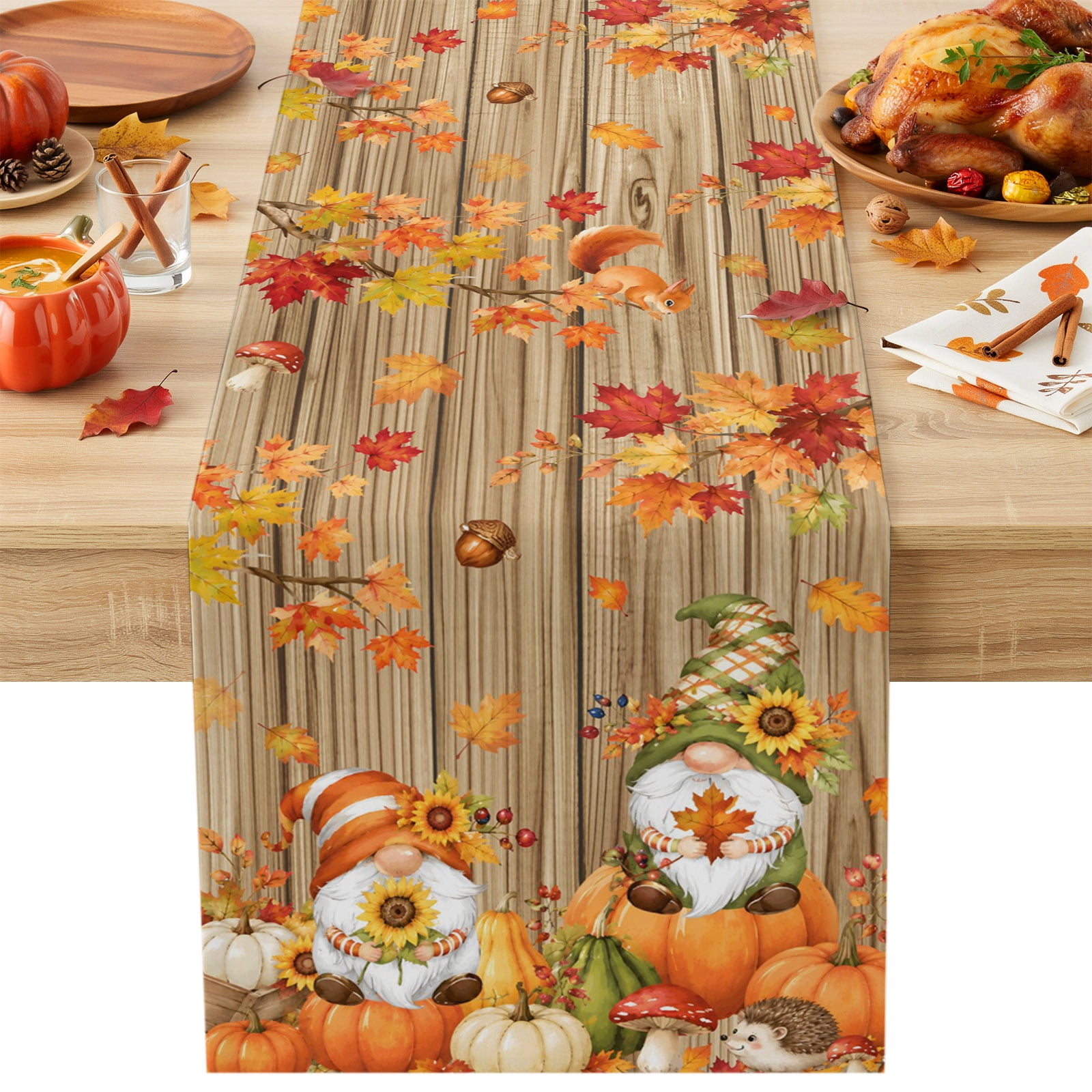 Fall Pumpkins Cotton Linen Table Runner for Dining Kitchen, Farmhouse ...