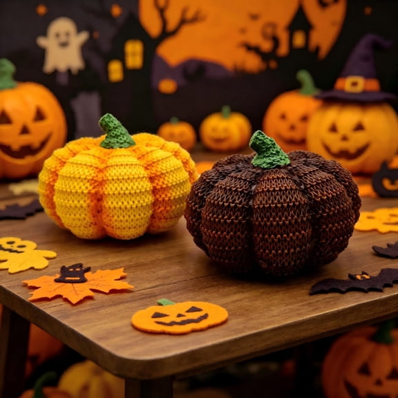 Fall Pumpkins Decor, 2PCS Rattan Resin Pumpkins for Decorating Figurines Decorative Pumpkin for Home Autumn Harvest Thanksgiving Halloween Party Wedding Table Centerpiece Indoor Decor