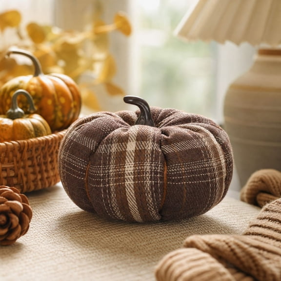 Fall Pumpkins Decor Buffalo Plaid Farmhouse for Mantel Table, Thanksgiving Halloween Autumn Home