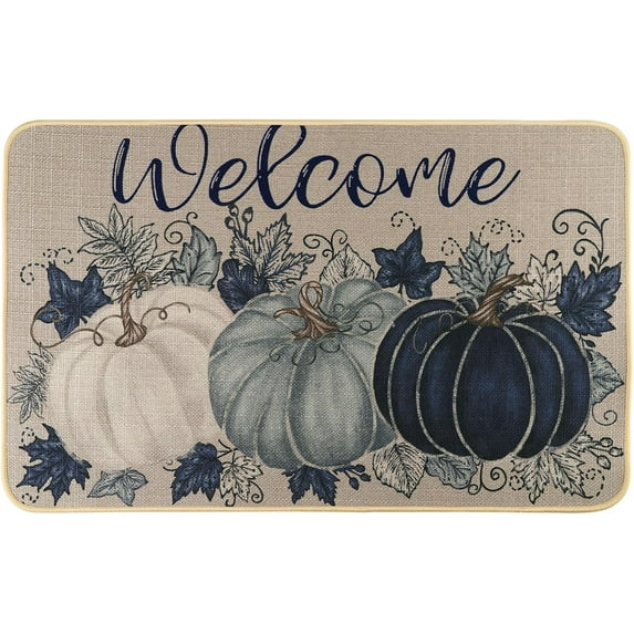 Fall Pumpkins Door Mat Front Doormat 17x30in，Autumn Home Decor Low-Profile Switch Indoor Outdoor Rug Welcome Decorative Mat for Thanksgiving Seasonal Kitchen Entrance Floor Decoration