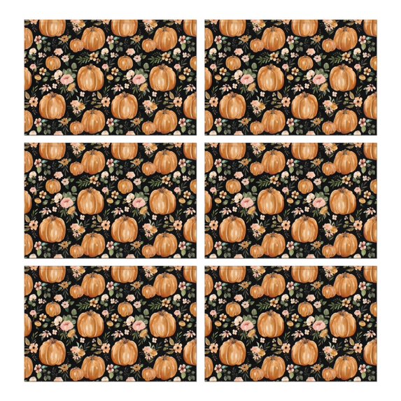 Fall Pumpkins and Flowers Pattern Summer Placemats Table Placemats Set of 6-Linen Kitchen Washable Placemats Table Mats 12"x18" Non-Slip Heat Resistant