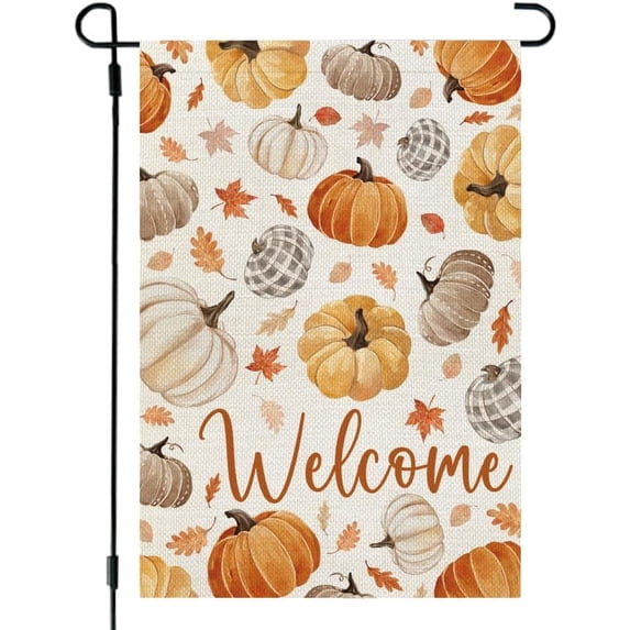 Fall Pumpkins Garden Flag 12x18 Inch Double Sided for Outside Welcome Small Burlap Autumn Holiday Yard Decoration