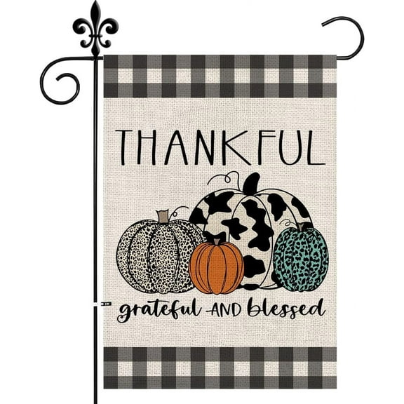 Fall Pumpkins Garden Flag Autumn Welcome Thanksgiving Buffalo Check Fall Yard Flag Farmhouse Double Sided Lattice Vertical Outdoor Decor 12 x 18 In