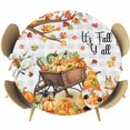 thumbnail image 1 of Fall Pumpkins Gnomes Round Tablecloth, Fitted Table Cover with Elastic for 55"-60" Round Tables, Thanksgiving Maple Leaves Farmhouse Plaid Table Cloth Outdoor Dinning Party Waterproof Tablecloths, 1 of 7