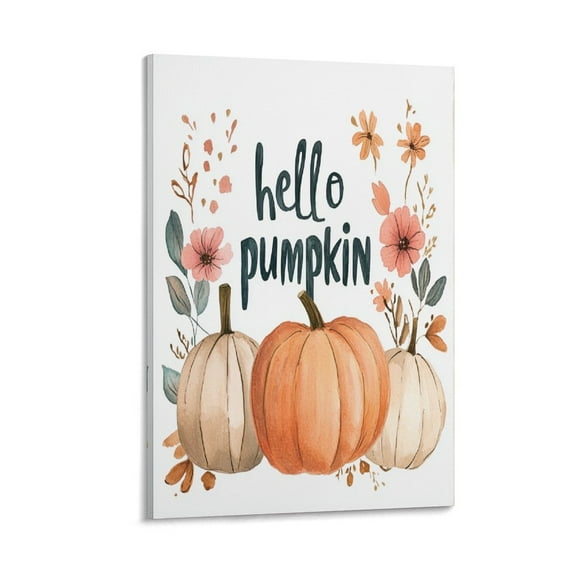 Fall Pumpkins Hello Pumpkin Vintage Retro Poster Wall Art Decor Print Autumn Blue Pumpkin Thanksgiving Canvas Wall Art Artwork for Bedroom Living Room Kitchen Office Canvas Print 8x12inch Framed