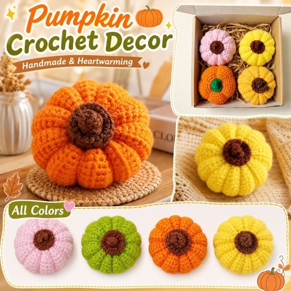 Fall Pumpkins for Home Decor Halloween Pumpkin Decor Crochet 3 .5 Inch 4 Piece Set Fall and Halloween Decor for Tabletop Display Seasonal Home Decoration