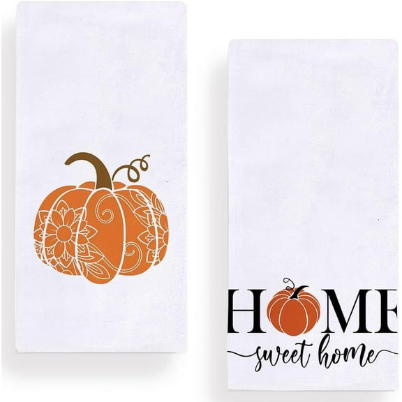 Fall Pumpkins Home Sweet Home Kitchen Dish Towel 18 x 26 Inch Set of 2, Seasonal Autumn Harvest Thanksgiving Holiday Tea Towels Dish Cloth for Cooking Baking