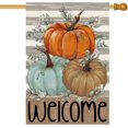 thumbnail image 1 of Fall Pumpkins House Flag 28x40 Inch Double Sided Autumn Thanksgiving Large Garden Yard Flag Burlap Seasonal Welcome Yard Outdoor Outside Holiday Decoration, 1 of 6
