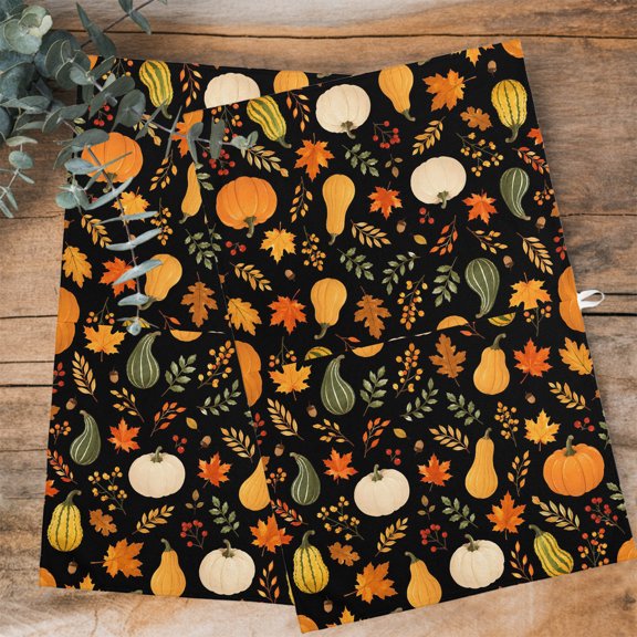Fall Pumpkins Kitchen Towels Dish Towel Pack of 3 Orange Green Harvest Pumpkin Maple Leaf Retro Soft Dish Cloth Set Absorbent Dishcloth for Drying Dishes, Hand Towels 18 x 28 Inches