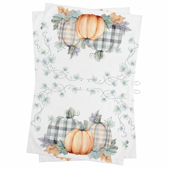 Fall Pumpkins Kitchen Towels Set of 2, Water Absorbent Dish Towel, Thanksgiving Country Maple Leaf Plant Decorative Hand Towels - Quick Drying Cloth for Cooking Baking, 18x28 Inch