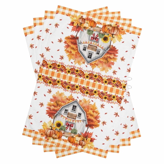 Fall Pumpkins Kitchen Towels Set of 4, Water Absorbent Dish Towel, Thanksgiving Maple Leaves Country House Decorative Hand Towels - Quick Drying Cloth for Cooking Baking, 18x28 Inch