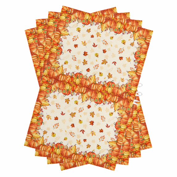 Fall Pumpkins Kitchen Towels Set of 4, Water Absorbent Dish Towel, Thanksgiving Orange Maple Leaf Textured Decorative Hand Towels - Quick Drying Cloth for Cooking Baking, 18x28 Inch