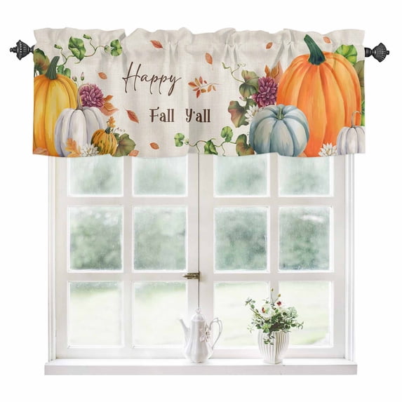 Fall Pumpkins Kitchen Valances for Windows 54x18 Inch Kitchen Curtains Valances Rod Pocket Thanksgiving Autumn Botanical Floral Bathroom Window Valances for Window Treatment Decor