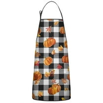 Fall Pumpkins and Leaves Buffalo Plaid Apron-Garden Aprons for Women with Pockets-Cotton Linen Waterproof Kitchen Cooking Gardening Aprons Adjustable for Kitchen,Cooking,BBQ and Salon 33"x27"