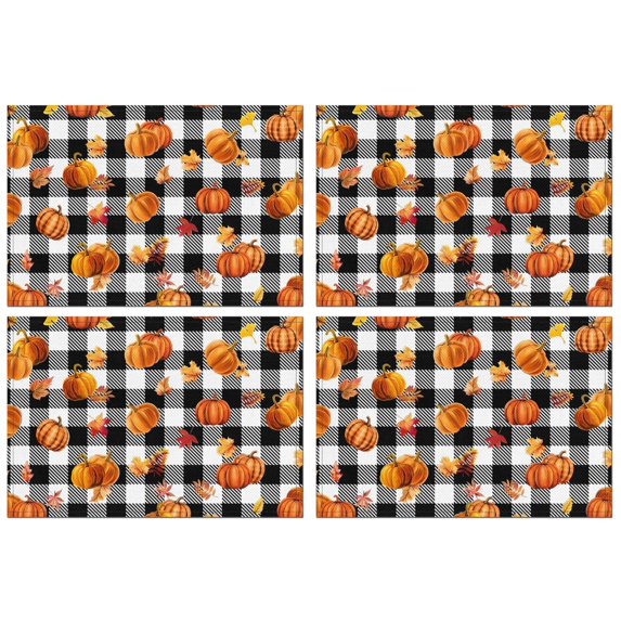Fall Pumpkins and Leaves Buffalo Plaid Summer Placemats Table Placemats Set Of 4-Linen Kitchen Washable Placemats Table Mats 12"x18" Non-Slip Heat Resistant