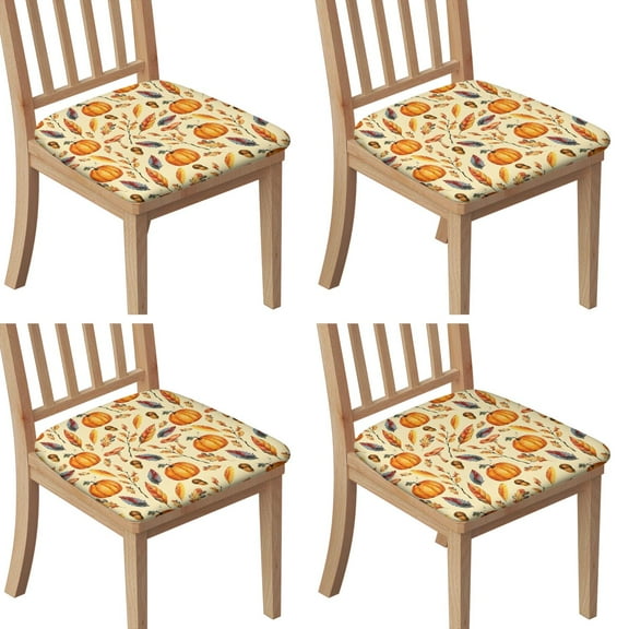Fall Pumpkins Leaves Mushrooms Pattern Seat Covers for Dining Room Chairs Set Of 4,Stretch Printed Washable Chair Seat Cover with Elastic Ties and Button,Removable Waterproof Couch Cushion Covers