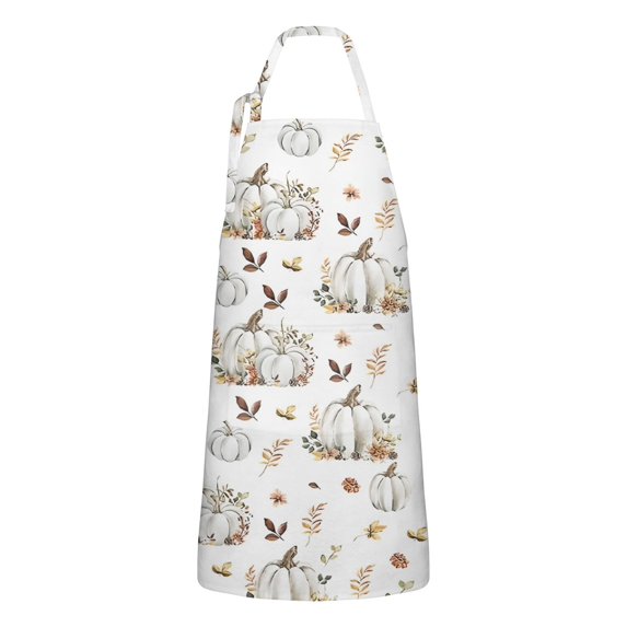 Fall Pumpkins Leaves Pattern Apron-Garden Aprons for Women with Pockets-Cotton Linen Waterproof Kitchen Cooking Gardening Aprons Adjustable for Kitchen,Cooking,BBQ and Salon 33"x27"