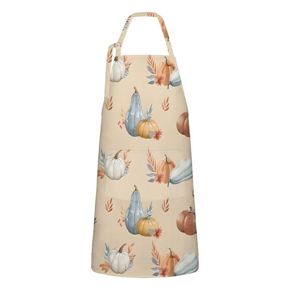 Fall Pumpkins Leaves Pattern Apron-Garden Aprons for Women with Pockets-Cotton Linen Waterproof Kitchen Cooking Gardening Aprons Adjustable for Kitchen,Cooking,BBQ and Salon 33"x27"