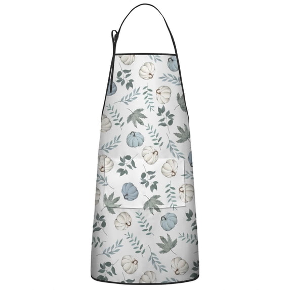 Fall Pumpkins Leaves Pattern Apron-Garden Aprons for Women with Pockets-Cotton Linen Waterproof Kitchen Cooking Gardening Aprons Adjustable for Kitchen,Cooking,BBQ and Salon 33"x27"
