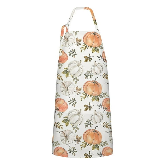 Fall Pumpkins Leaves Pattern Apron-Garden Aprons for Women with Pockets-Cotton Linen Waterproof Kitchen Cooking Gardening Aprons Adjustable for Kitchen,Cooking,BBQ and Salon 33"x27"