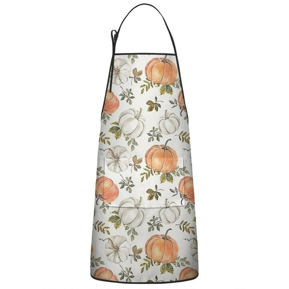 Fall Pumpkins Leaves Pattern Apron-Garden Aprons for Women with Pockets-Cotton Linen Waterproof Kitchen Cooking Gardening Aprons Adjustable for Kitchen,Cooking,BBQ and Salon 33"x27"