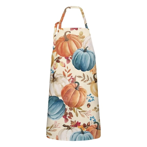 Fall Pumpkins Leaves Pattern Apron-Garden Aprons for Women with Pockets-Cotton Linen Waterproof Kitchen Cooking Gardening Aprons Adjustable for Kitchen,Cooking,BBQ and Salon 33"x27"