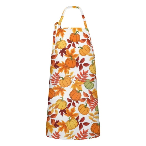 Fall Pumpkins Leaves Pattern Apron-Garden Aprons for Women with Pockets-Cotton Linen Waterproof Kitchen Cooking Gardening Aprons Adjustable for Kitchen,Cooking,BBQ and Salon 33"x27"
