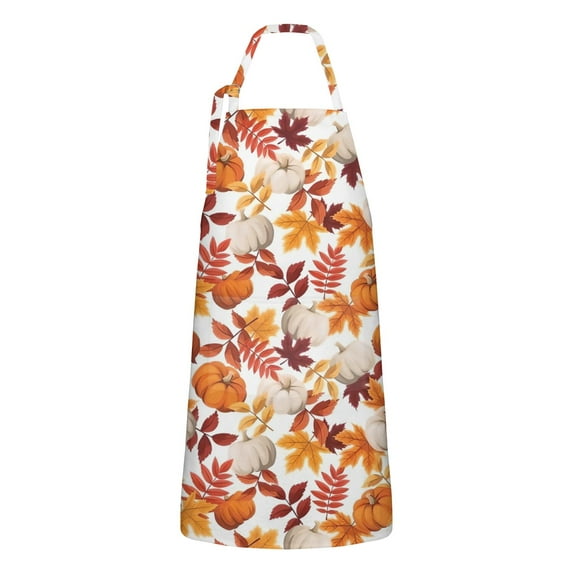 Fall Pumpkins Leaves Pattern Apron-Garden Aprons for Women with Pockets-Cotton Linen Waterproof Kitchen Cooking Gardening Aprons Adjustable for Kitchen,Cooking,BBQ and Salon 33"x27"