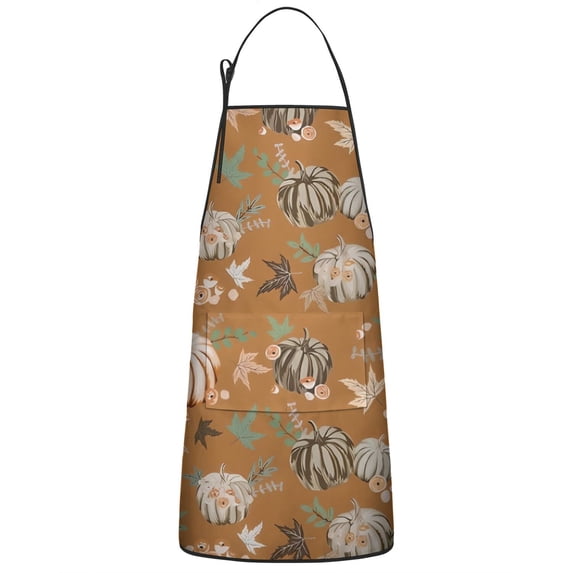 Fall Pumpkins Leaves Pattern Apron-Garden Aprons for Women with Pockets-Cotton Linen Waterproof Kitchen Cooking Gardening Aprons Adjustable for Kitchen,Cooking,BBQ and Salon 33"x27"