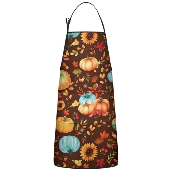 Fall Pumpkins Leaves Pattern Apron-Garden Aprons for Women with Pockets-Cotton Linen Waterproof Kitchen Cooking Gardening Aprons Adjustable for Kitchen,Cooking,BBQ and Salon 33"x27"