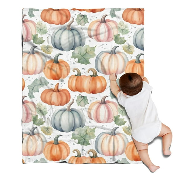 Fall Pumpkins and Leaves Pattern Blanket,Comfortable Soft Flannel Throw Blanket,All Season,Warm Lightweight Blankets for Sofa Bed Couch Living Room Chair,30"x40"
