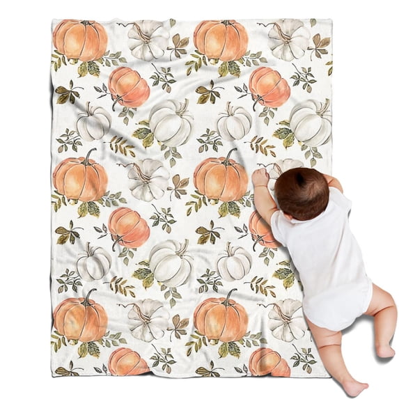 Fall Pumpkins Leaves Pattern Blanket,Comfortable Soft Lamb Wool Throw Blanket,All Season,Warm Lightweight Blankets for Sofa Bed Couch Living Room Chair,30"x40"