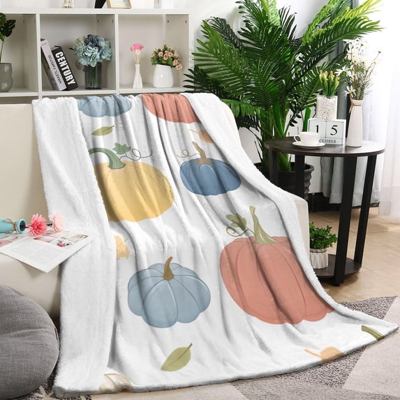 Fall Pumpkins Leaves Pattern Blanket,Comfortable Soft Lamb Wool Throw Blanket,All Season,Warm Lightweight Blankets for Sofa Bed Couch Living Room Chair,40"x50"