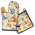 thumbnail image 1 of Fall Pumpkins Leaves Pattern Kitchen Oven Mitt and Pot Holder Sets 2 Pcs for Baking, Cooking and Grilling, Heat Resistant Up To 392 °F, 1 of 7