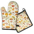 thumbnail image 1 of Fall Pumpkins Leaves Pattern Kitchen Oven Mitt and Pot Holder Sets 2 Pcs for Baking, Cooking and Grilling, Heat Resistant Up To 392 °F, 1 of 7