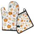 thumbnail image 1 of Fall Pumpkins Leaves Pattern Kitchen Oven Mitt and Pot Holder Sets 2 Pcs for Baking, Cooking and Grilling, Heat Resistant Up To 392 °F, 1 of 7