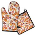 thumbnail image 1 of Fall Pumpkins Leaves Pattern Kitchen Oven Mitt and Pot Holder Sets 2 Pcs for Baking, Cooking and Grilling, Heat Resistant Up To 392 °F, 1 of 7