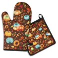 thumbnail image 1 of Fall Pumpkins Leaves Pattern Kitchen Oven Mitt and Pot Holder Sets 2 Pcs for Baking, Cooking and Grilling, Heat Resistant Up To 392 °F, 1 of 7