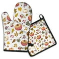 thumbnail image 1 of Fall Pumpkins Leaves Pattern Kitchen Oven Mitt and Pot Holder Sets 2 Pcs for Baking, Cooking and Grilling, Heat Resistant Up To 392 °F, 1 of 5