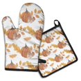 thumbnail image 1 of Fall Pumpkins Leaves Pattern Kitchen Oven Mitt and Pot Holder Sets 2 Pcs for Baking, Cooking and Grilling, Heat Resistant Up To 392 °F, 1 of 7