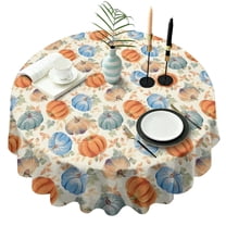 Fall Pumpkins Leaves Pattern Round Tablecloth 60" X 60",Wrinkle Wipeable Table Cloth for Kitchen Dining Room Picnic Patio Party